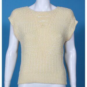 Vintage 80s Cross-Country Knits Yellow Pointelle Cottagecore Top sz M USA /309